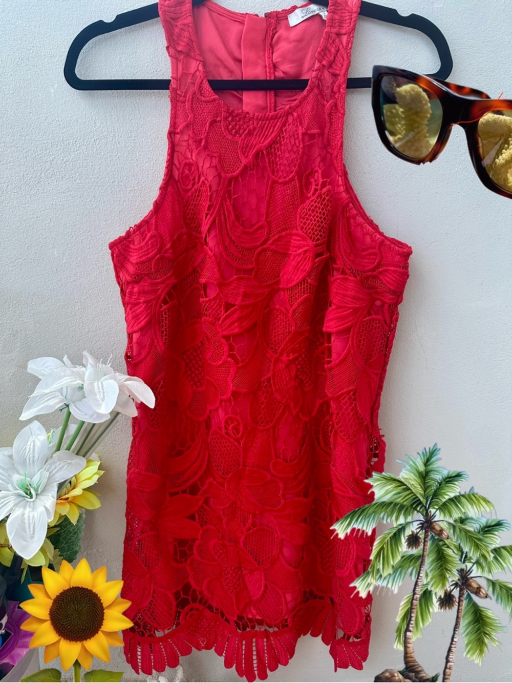 Romantic Red Lace Sleeveless dress